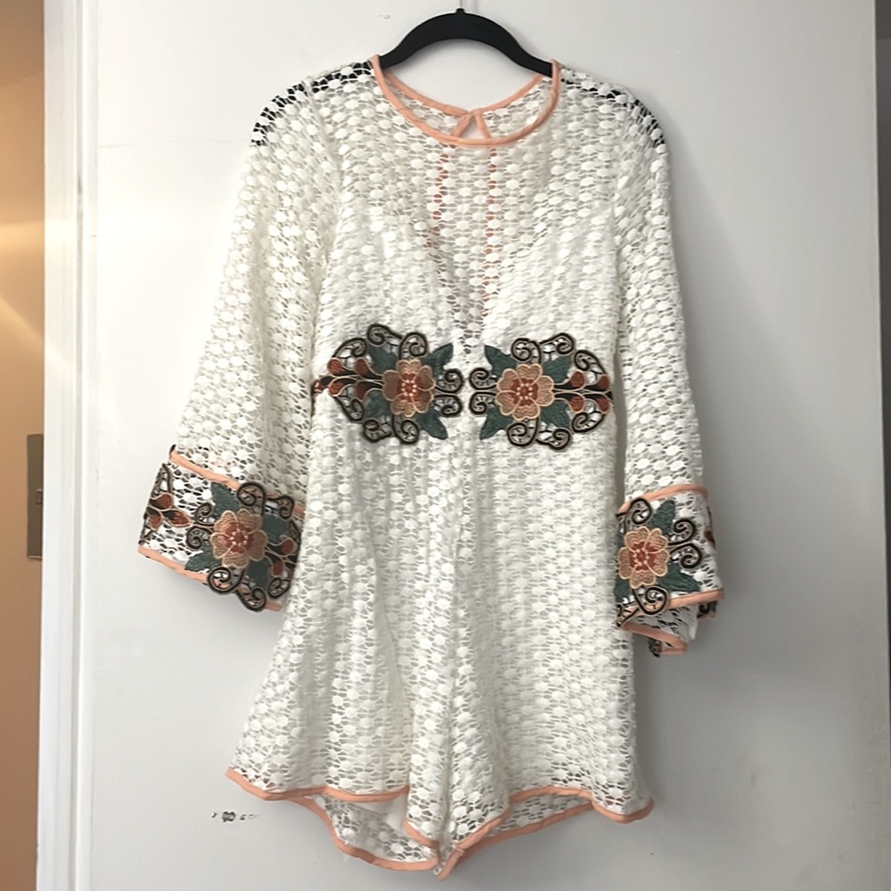 White Romper with embroidery